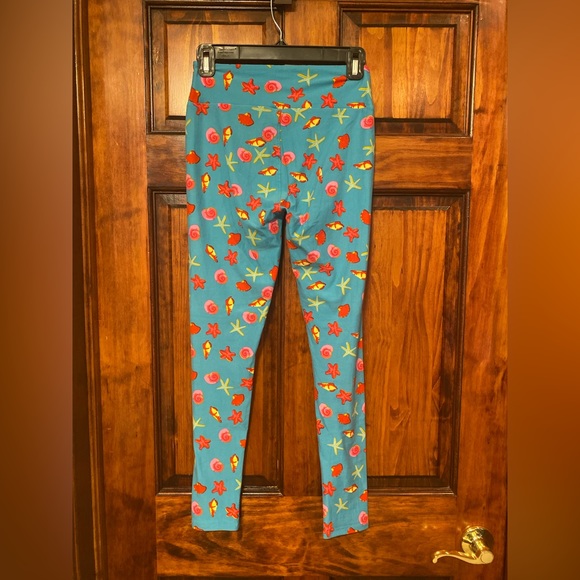 LuLaRoe OS Leggings Turquoise Bold Color Print Blue Ocean Life Pattern Seashells - Picture 4 of 13